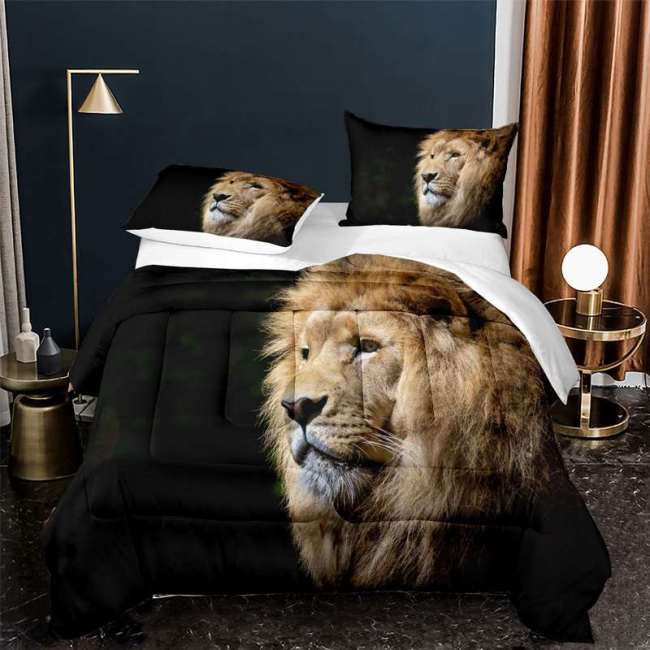 3D Lion Print Quilt Set Cotton Comforter Set for Adults Teens