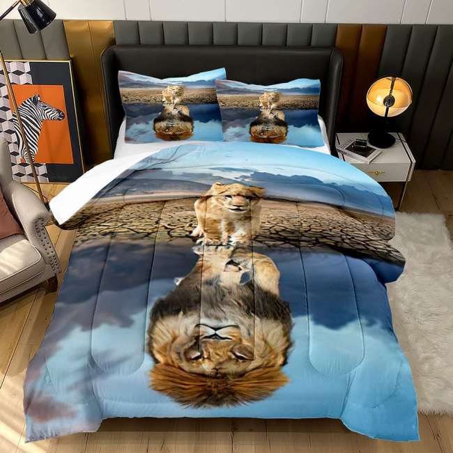 3D Lion Print Quilt Set Cotton Comforter Set for Adults Teens