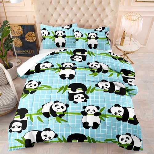 3D Panda Print Quilt Set Cotton Comforter Set for Adults Teens