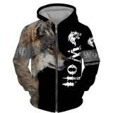 Unisex Wolf Print Hooded Pullover Jackets Outerwear