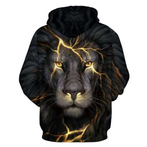 Unisex Lion Print Hooded Pullover Jackets Outerwear