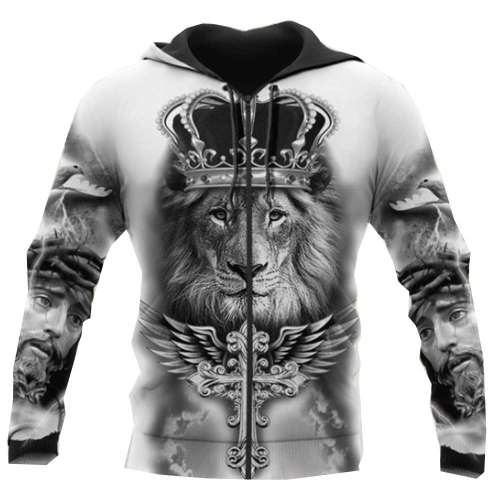 Unisex Lion Print Hooded Pullover Jackets Outerwear