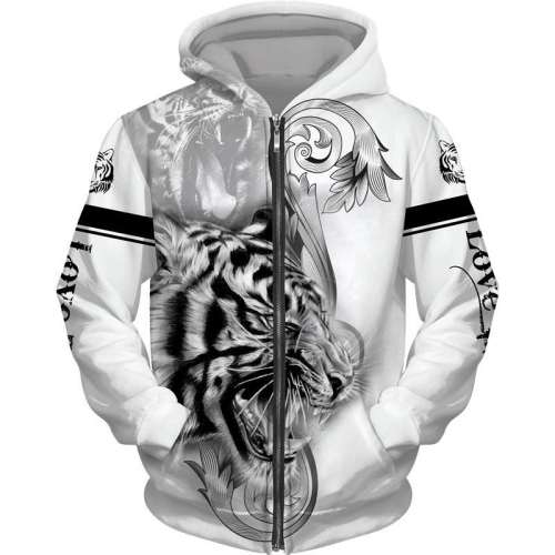 Unisex Tiger Print Hooded Pullover Jackets Outerwear