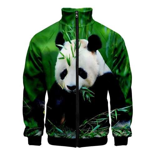 Unisex Panda Print Stand Collar Jackets Outerwear