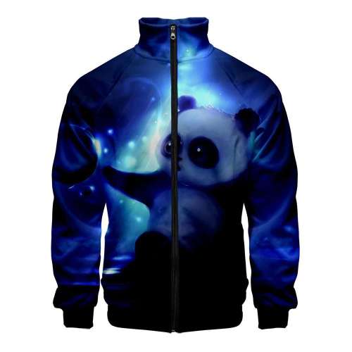 Unisex Panda Print Stand Collar Jackets Outerwear