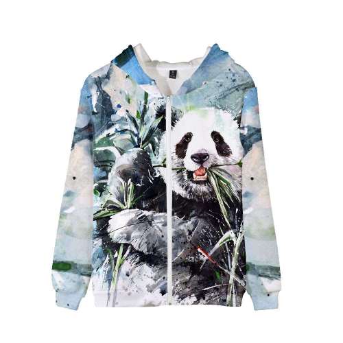 Unisex Panda Print Hooded Pullover Jackets Outerwear