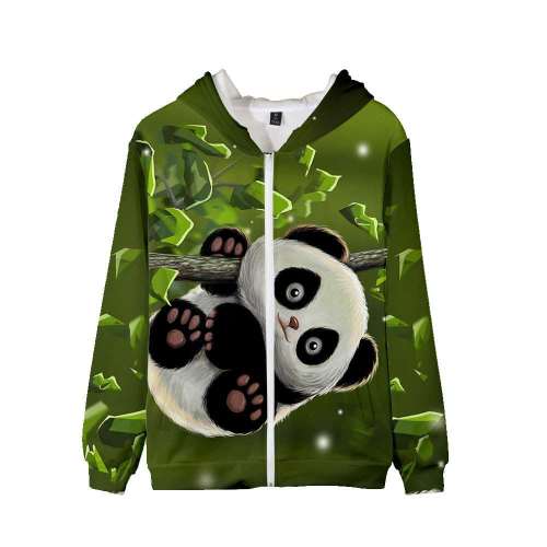 Unisex Panda Print Hooded Pullover Jackets Outerwear