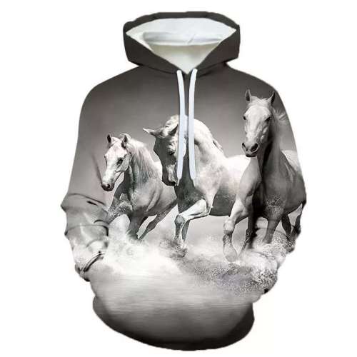 Family Matching Hoodies Unisex Horse Print Pullover Sweatshirt
