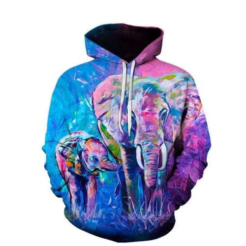 Family Matching Hoodies Unisex Elephant Print Pullover Sweatshirt