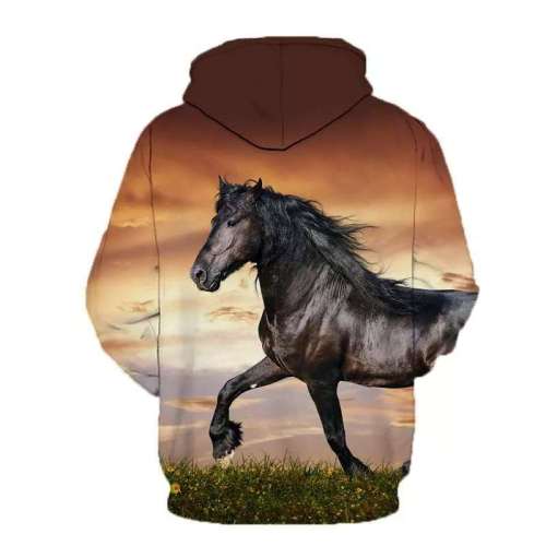 Family Matching Hoodies Unisex Horse Print Pullover Sweatshirt