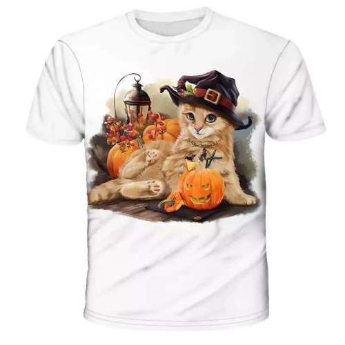 Family Matching T-shirts Unisex Halloween Theme Cat Print Tops