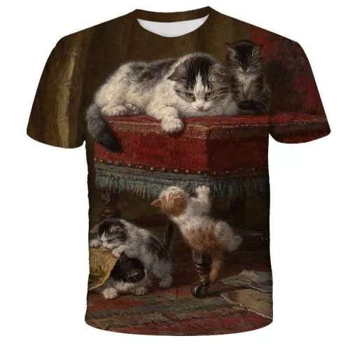 Family Matching T-shirts Unisex Christmas Theme Cat Print Tops