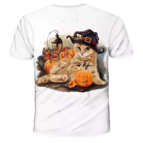Family Matching T-shirts Unisex Halloween Theme Cat Print Tops