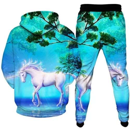Unisex Horse Unicorn Print Hoodies Pants Sets