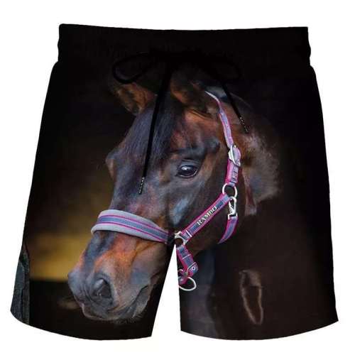 Men Horse Print Elasticated Beach Shorts