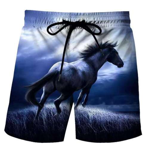 Men Horse Print Elasticated Beach Shorts