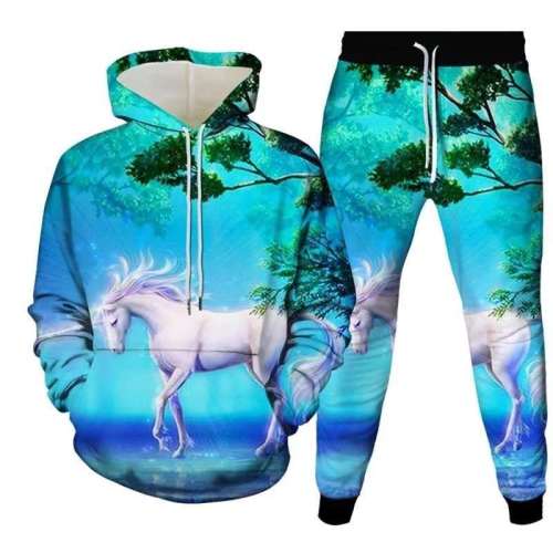 Unisex Horse Unicorn Print Hoodies Pants Sets