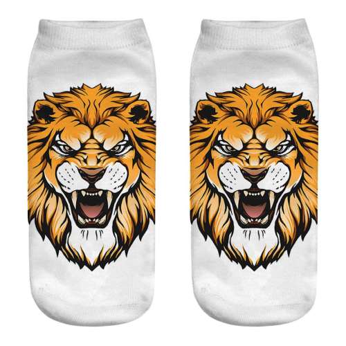 Unisex 3D Lion Print Cotton Ankle Socks