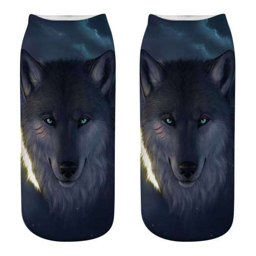 Unisex 3D Wolf Print Cotton Ankle Socks