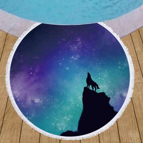3D Wolf Print Round Beach Towel Blanket Tassel Yoga Mat Beach Cooling Towel