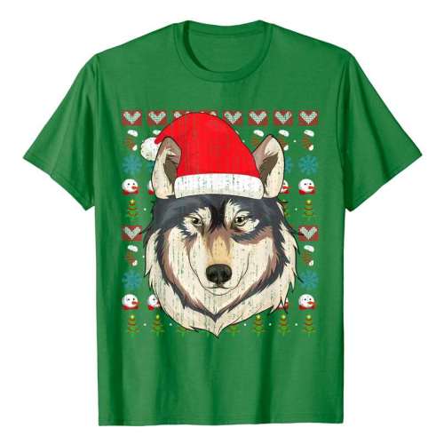 Designed Family Matching T-shirts Unisex Christmas Xmas Wolf Print Tops