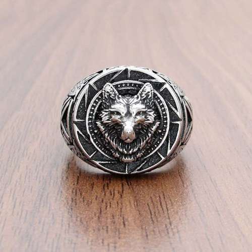 Mens Wolf Head Ring