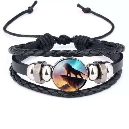 Unisex Beaded Knitted Leather Lion Bracelet Jewelry