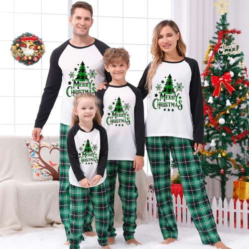 Plus Size Christmas Family Matching Sleepwear Pajamas Merry Christmas Tree White Sets