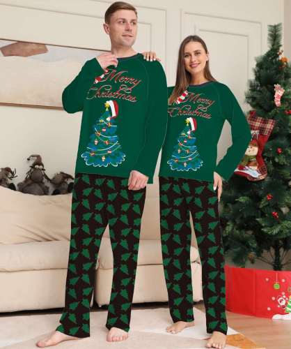 Plus Size Christmas Family Matching Sleepwear Pajamas Merry Christmas Tree Green Sets