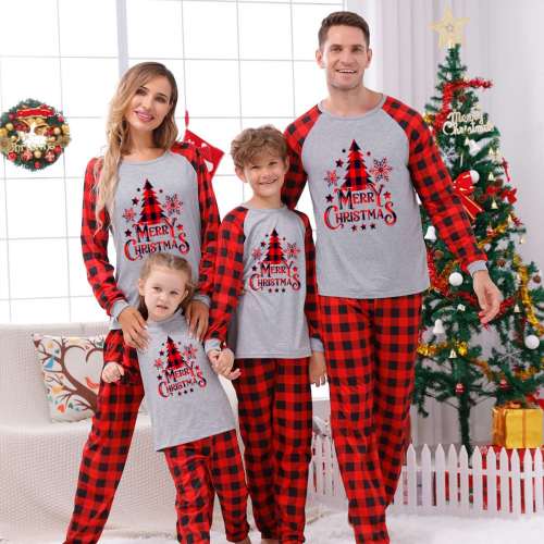 Plus Size Christmas Family Matching Sleepwear Pajamas Merry Christmas Tree Grey Sets