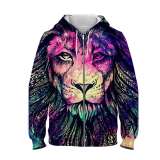 Lion Print Cotton Plush Fleece Hooded Pullover Thick Jackets Outerwear