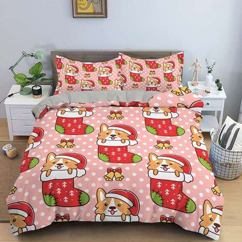 Christmas Theme Cute Dog With Socks Print Full Twin Queen King Duvet Cover Bedding Set