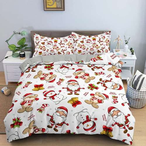Merry Christmas Cartoon Santa Claus Bear Socks Print Full Twin Queen King Duvet Cover Bedding Set