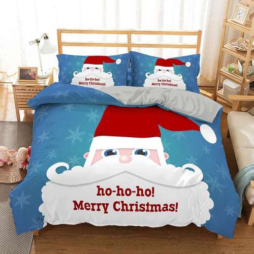 Christmas Theme Cartoon HOHOHO Santa Claus Snowflake Print Full Twin Queen King Duvet Cover Bedding Set