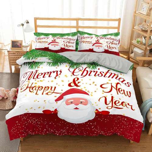 Merry Christmas and Happy New Year Santa Claus Print Full Twin Queen King Duvet Cover Bedding Set