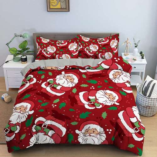 Christmas Theme Cartoon Santa Claus Print Full Twin Queen King Duvet Cover Bedding Set