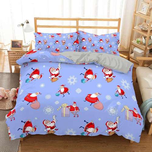 Christmas Theme Cartoon Santa Claus Snowflake Print Full Twin Queen King Duvet Cover Bedding Set