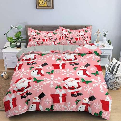 Christmas Theme Cartoon Santa Claus Snowman Snowflake Print Full Twin Queen King Duvet Cover Bedding Set