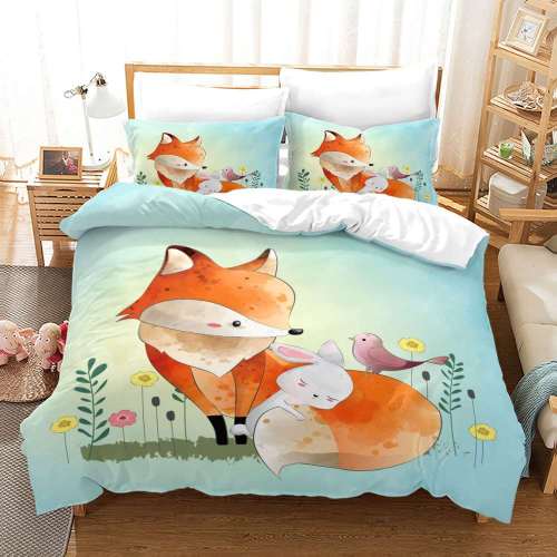 Wild Animal Cartoon Red Fox Print Bedding Full Twin Queen King Duvet Covers Bedding Set