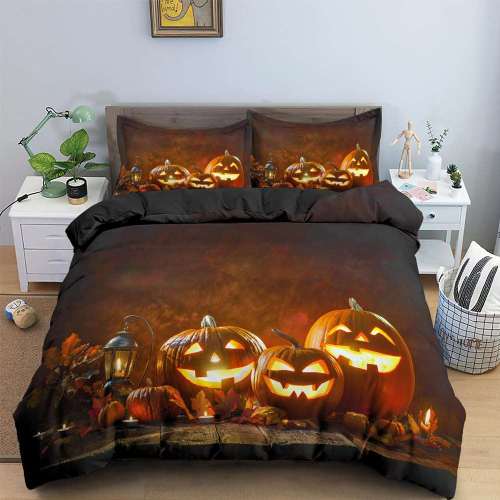 Halloween Theme Pumpkin Lantern Print Bedding Full Twin Queen King Duvet Covers Bedding Set