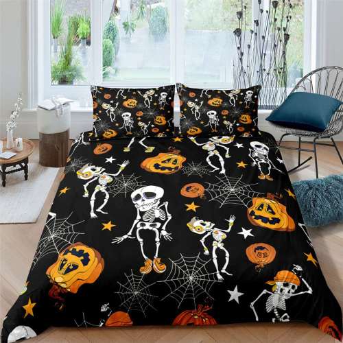 Halloween Theme Pumpkin Lantern Skull Print Bedding Full Twin Queen King Duvet Covers Bedding Set
