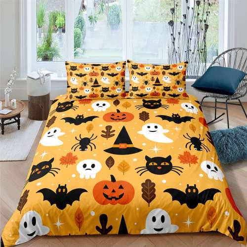 Halloween Cartoon Pumpkin Spider Bat Goast Print Bedding Full Twin Queen King Duvet Covers Bedding Set