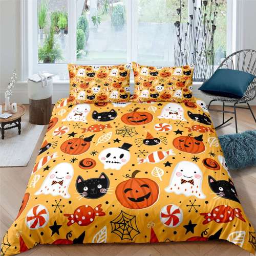Halloween Theme Cartoon Pumpkin Goast Candy Print Bedding Full Twin Queen King Duvet Covers Bedding Set