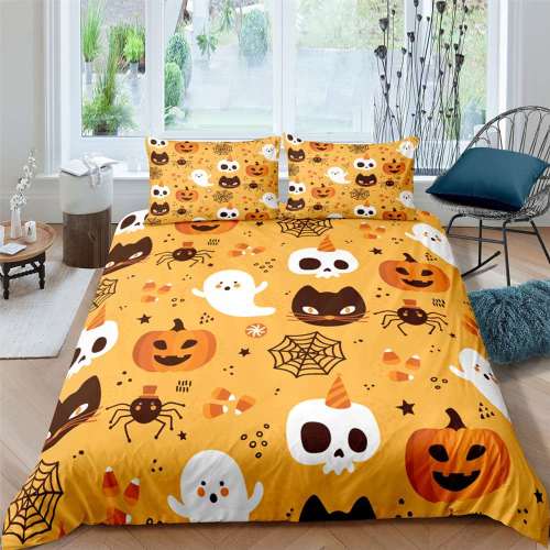 Halloween Cartoon Pumpkin Spider Goast Skull Print Bedding Full Twin Queen King Duvet Covers Bedding Set