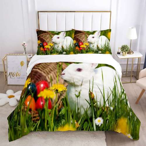 Cute Pet Bunny Rabbit Print Bedding Full Twin Queen King Duvet Covers Bedding Set