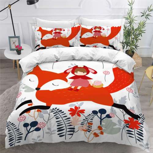 Wild Animal Cartoon Red Fox Print Bedding Full Twin Queen King Duvet Covers Bedding Set