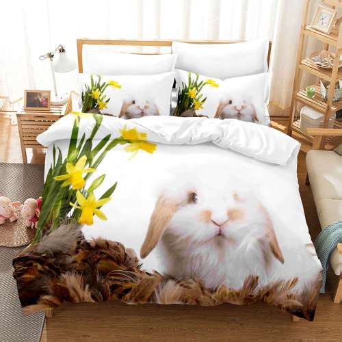 Easter Day Cute Pet Bunny Rabbit Print Bedding Full Twin Queen King Duvet Covers Bedding Set