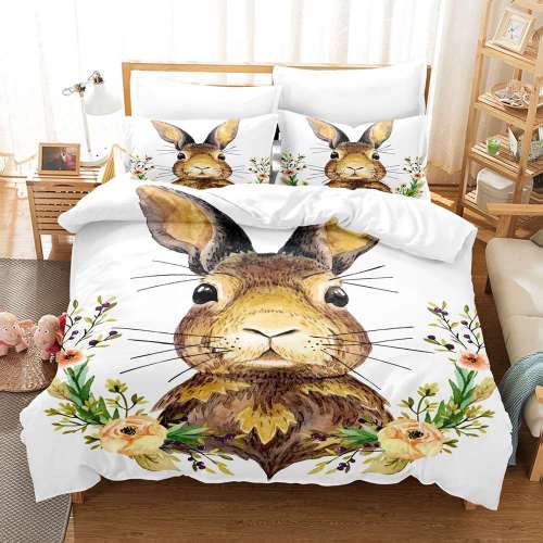 Cartoon Pet Bunny Rabbit Print Bedding Full Twin Queen King Duvet Covers Bedding Set
