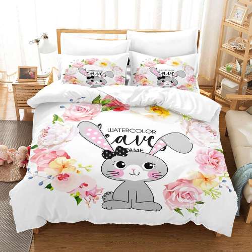 Cartoon Pet Bunny Rabbit Print Bedding Full Twin Queen King Duvet Covers Bedding Set