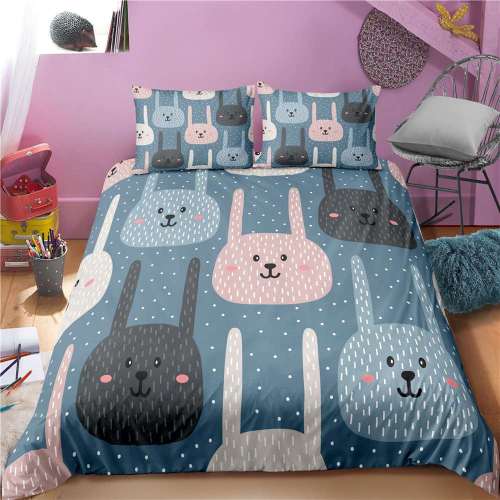 Cartoon Cute Pet Bunny Rabbit Print Bedding Full Twin Queen King Duvet Covers Bedding Set